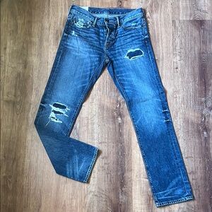 Abercrombie & Fitch Blue Straight Jeans with Distressed Details